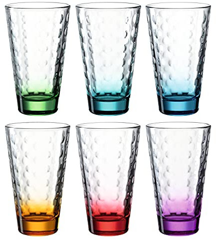 Leonardo Optic 025923 Lot de 6 verres à boire, à long drink, lavables au lave-vaisselle, en verre coloré, multicolores, 300 ml