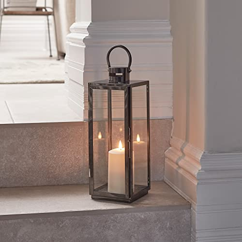 Lights4fun Dekorativ silverglaslykta i rostfritt stål med TruGlow® ljus för inomhusbruk (H) 38 cm