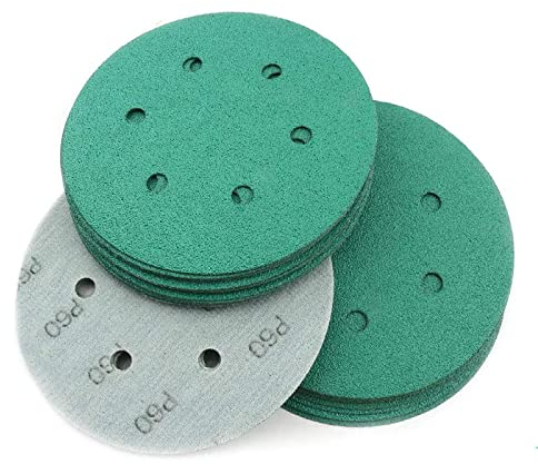 Discos de lijado de 6 pulgadas, gancho y bucle, 6 agujeros, película verde superfina, papel de lija, 150mm, secado en húmedo, grano 60-2000 para almohadillas de lijadora DA/Orbital, Mixto B