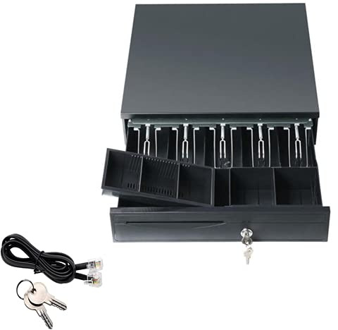 Cash Drawer Tray with 5 Bills 5 Coins Removable Tray, Auto Manual Open Money Till Box, Removable Insert, Safe Key Lockable, RJ11 Interface POS Printer Cash Registers for Small Business