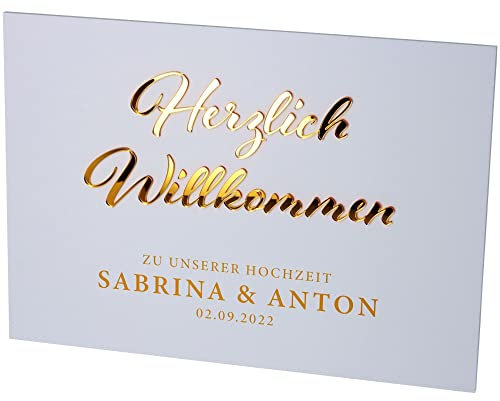 Goodtimes Willkommensschild Hochzeit mit persönlichen Namen & Datum 42x30 Gold