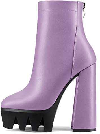 NobleOnly Femmes Haut High Plate-forme Talon Heel Bloc Chunky Pointu Bout Bottines Fermeture à Glissière Classique Dress Bottes Violet 41 EU