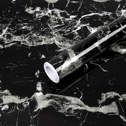 Fantasnight Marble Effect Self Adhesive Vinyl Black Marble | 30 X 200cm Sticky Back Plastic Contact Paper Waterproof Peel and Stick Wallpaper Self Adhesive Vinyl Wrap for Kitchen Worktop