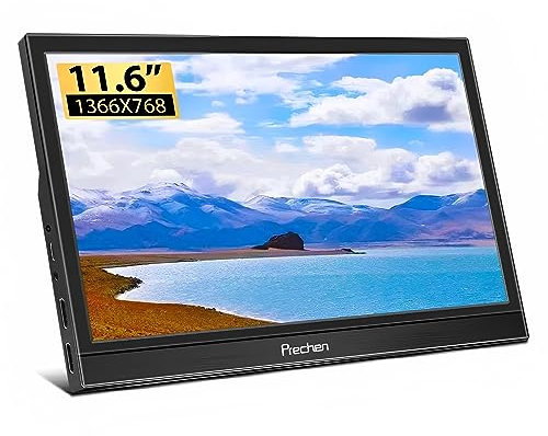 Prechen Monitor portatile, 11,6 pollici 1366 * 768 con HDMI USBC piccolo monitor compatibile per PS3 PS4 Raspberry Pi 3 2 1 Mini monitor con doppio altoparlante incorporato e cavalletto