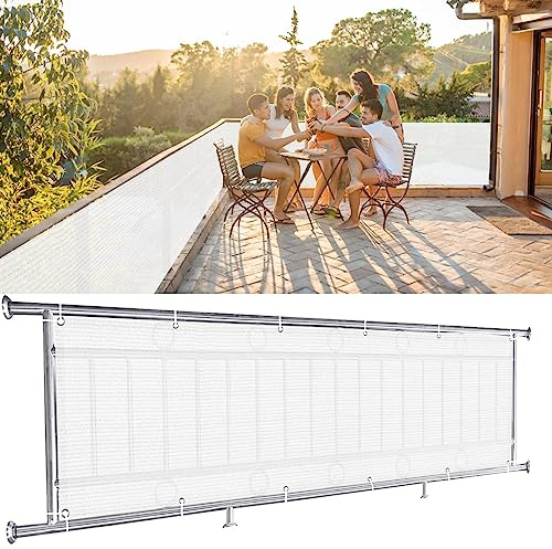 NINGBAI Brise Vue Occultant 115 x 950 cm Filet De Clôture, Brise Vue Balcon, Habillage De Balcon Protection solair, avec Œillets et Attaches de Câble pour Piscines Extérieures, Blanc