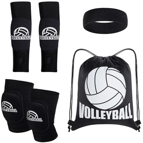 Topbuti 4 accessori per pallavolo giovanile, ginocchiere, manicotti per braccia, fascia per capelli, borsa con coulisse per donne, adolescenti, ragazze, ragazzi per allenamento (stile 2)