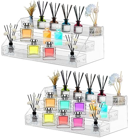 2 Stück 3-Stufig Acryl Display Ständer, Display Ständer Treppe Display Regal Schminktisch Plastik Organizer Aufbewahrung, Stufen Präsentationsständer Kompatibel mit Figuren, Cupcake, Dessert,Kosmetik