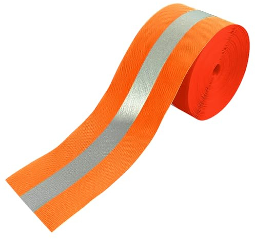 MARARDI Bande Réfléchissante pour la Couture - [10 Mètres x 50 mm] non Adhésif [Orange Fluo] Ruban D'avertissement Réfléchissant 100% Polyester - Ruban de Sécurité Haute Visibilité - Réfléchissant≥300