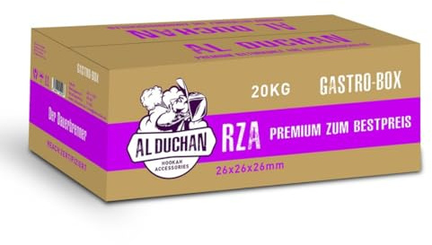 Al Duchan Shisha Kohle Naturkohle – Premium Kokoskohle für Wasserpfeife – 1KG, 4KG, 10KG, 20KG – Hohe Hitze, Lange Brenndauer (RZA 26x26x26mm 20KG)