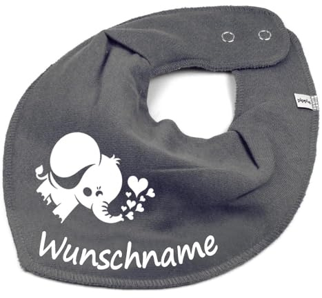 HALSTUCH mit Namen oder Text personalisiert für Baby oder Kind aus Baumwolle in Einheitsgröße Elefant
