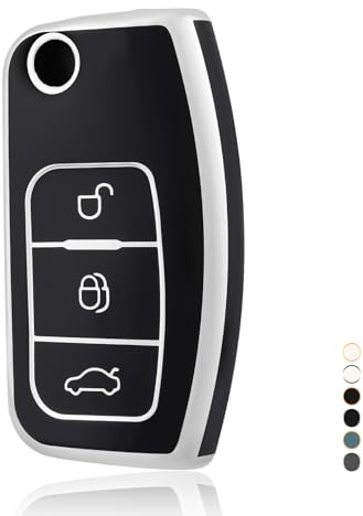 OFF WE GO Autoschlüssel Hülle Schlüsselhülle Cover für Ford Focus Fiesta Galaxy Kuga C-Max S-Max Mondeo MK4 Schlüsselcover Schlüssel Schutz Gehäuse Schlüssel Hülle, Schwarz Silber