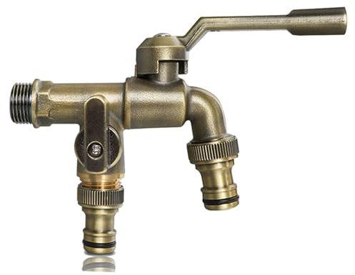 SXWYLZ Vintage Messing Wasserhahn Wetterhahn für Garten,Doppelauslaufhahn 1/2 Zoll Gartenhahn Außenhahn Garten Wasserhahn Doppel Außen,Bronze