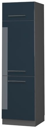 Vicco Kühlumbauschrank Fame-Line, Dunkelblau Hochglanz, 60 cm | MDF-Front · ✓ Kühlschranknische · Höhenverstellbare Füße · Metallgriffe · Soft-Close