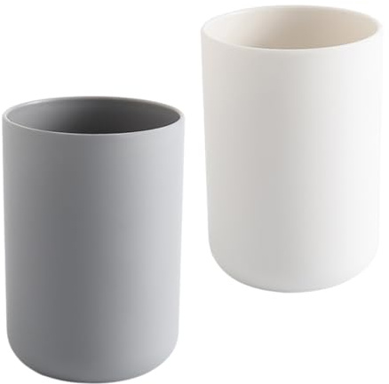 Lot de 2 gobelets blancs réutilisables en plastique incassable pour rince-bouche, dentifrice, voyage (gris)
