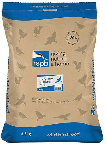 RSPB - No Grow Bird Seed Mix for Wild Birds, Nutritious Wild Bird Food for Small Birds with Sunflower Hearts and Rolled Oats, Made in the UK (5.5kg)
