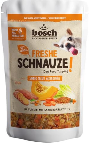 Bosch Freshe Schnauze - Sonnig gelbes Ackergemüse 1 x 200 g | Topping für Hundefutter | Für Trockenfutter und Nassfutter geeignet | mit frischem Kürbis, Karotten, Süßkartoffeln & roten Linsen