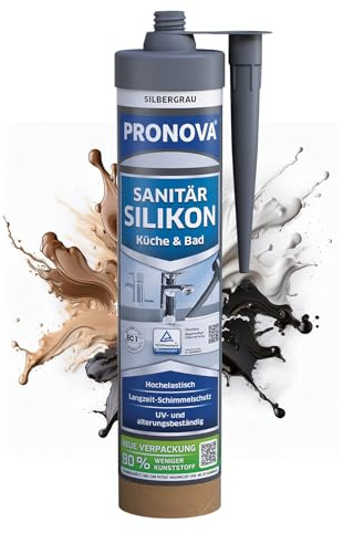 Premium Sanitär Silikon Silbergrau Dusche Bad & Küche Dichtmasse für innen und außen Sicher gegen Schimmel 280ml - Made in Germany Vergilbungsfrei, Hochelastisch, UV- und alterungsbeständig