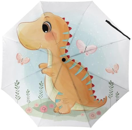 YBQLNP Kompakter Reise Regenschirm Niedlicher Dinosaurier Taschenschirm Automatisch Auf Und Zu Faltbarer Sonnenschirm