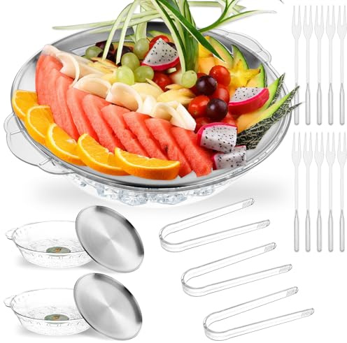 3 Set Fruit Chilled Veggie Tray, Serving Platters for Party, Ice Fruit Bowl with Lid, Food Tray Snack Serving Bowl for Salad Bar, Pizza,Buffets,Vegetables,Home Kitchen Supplies 30cm