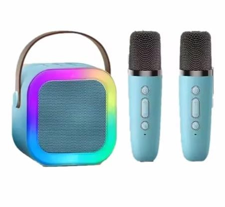 K12 K12 Portatile Sistema di Altoparlanti Bluetooth 5.3 PA, 2 Microfoni Senza Fili, Casa, Famiglia, Canto, Regali per Bambini, Blu, Regalo di Natale