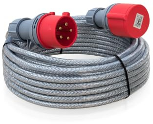 3 Phase 16A 5 Pin 415V IP44 Extension Lead 10m – IEC 60309 3P+N+E Red – SY Steel Wire Armoured Heavy Duty Cable – PAT Tested (10 Metre)