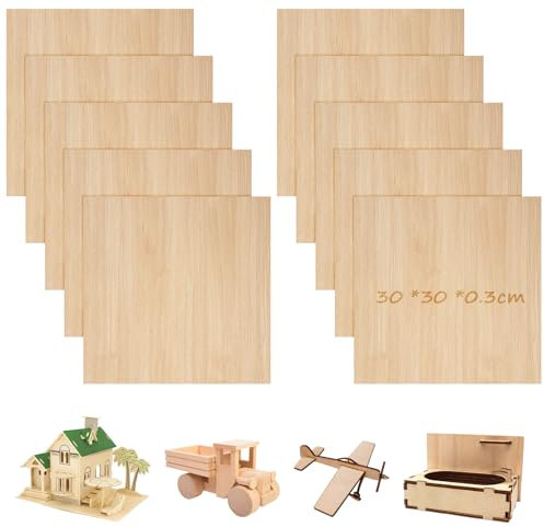 10 Stück Sperrholzplatte 3mm, 300x300mm Laserschnitt Bastelarbeiten Holzplatten zum Basteln Spanplatte, Unbehandeltes Bastelhölzer Holz für Malen Brandmalerei Laserschnitt Bastelarbeiten