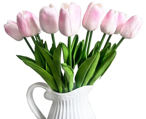 Amajoy Künstliche Latex-Tulpen, fühlen sich echt an, 12 Stück, künstliche PU-Tulpen für Hochzeitssträuße, Hochzeit, Party, Dekoration, Bauernhaus, Heimdekoration, DIY-Projekt (Rosa, 12 Stück)