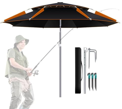 Parasol de plage hydrofuge, UPF50 + protection solaire, parasol de jardin, mât inclinable en acier inoxydable (220 cm)