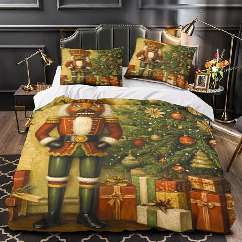 Christmas Nutcracker 3D Printed Comforter Cover Set Microfibre Duvet Christmas Nutcracker Cover Bedding Set for Kids Teens Boys Room Decor 3 Pcs Quilt Cover with Pillow Case Super King（260x220cm）