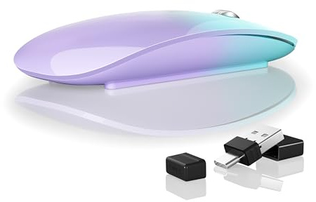 Uiosmuph G11 Mouse Wireless, 2.4G Ricaricabile Silenzioso, Verde e viola | DPI 1000/1200/1600, USB-C ricaricabile, Sleep Auto, Ricevitore USB 2 in 1, batteria indicatore, Compatto, PC/Mac/Chromebook