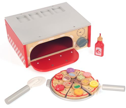 WoodenFun Holz Pizza Spielzeug Kit mit Pizza, Backofen, Rollengeräte, Tomatensauce, Rollenspiele Lebensmittelgeschäft, Kinderspielzeug ab 3 Jahren (Pizzaofen)