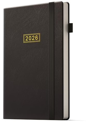 DeDe Bee Kalender 2026 Wochenplaner, Terminplaner buchkalender, A5 Gebundene Ausgabe Tagebuch, Mehrsprachiges, 1 Woche 2 Seiten, Januar 2026 - Dezember 2026 (Schwarz)