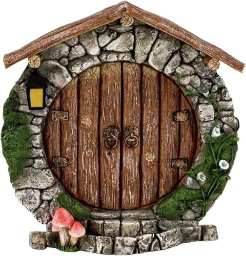 Wyjuan Brown Fairy Garden Doors and Windows for Trees, Mini Fairy Statues Wall and Trees Outdoor Wooden Doors and Windows in The Yard Garden, Sculptures and Statues, Outdoor, Decorations