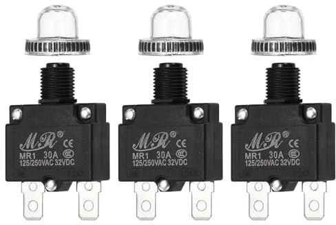 QUARKZMAN 3 Pcs Interruttore Termico A Pulsante 30Amp, 125/250V AC 32V DC Ripristino Manuale Protezione Sovraccarico Termico Con Cappuccio Impermeabile