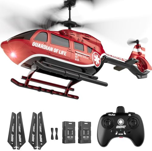 DEERC Remote Control Helicopter, Rescue RC Helicopter Toy with LED Lights, 2 Batteries, Altitude Hold & 2.4GHz Stable Control, Realistic Rescue Design, Ideal Gift for Kids and Adults