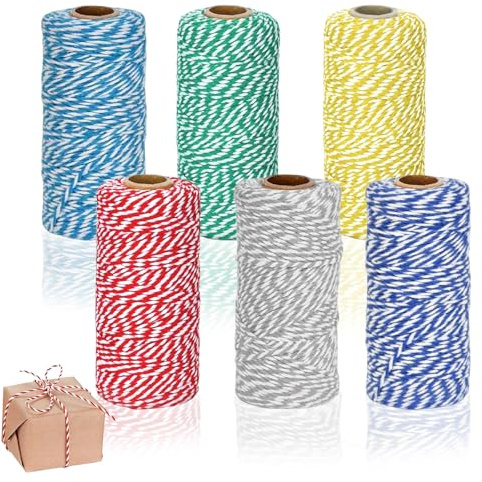 Cordino di Cotone di Colori Misti, 6 Rotoli di Macrame Corda, Spago per Pacchi da 100 m x 2 mm, Cordone a Sacchetto, Filato per Macramè, Filo di Cotone Bicolore per Lavori Fai da Te, Fioristica