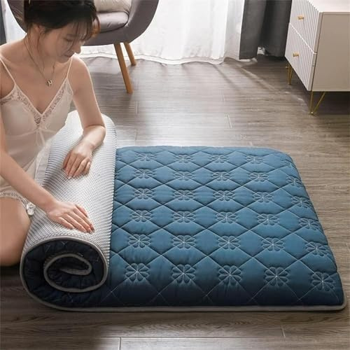 Colchón de futón japonés para suelo, colchón enrollable, tapete de cama tailandés, colchón para dormir tamaño Queen (150 x 200 cm), color blanco, perfecto para una vida minimalista