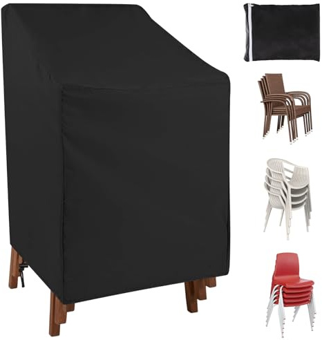 Spetsbst 210D Gartenstühle Abdeckung, Wasserdicht Winterfest Schutzhülle | für Gartenstühle UV-Beständig Abdeckhülle Stapelstühle, Gartenmöbel Gartenstuhl Abdeckhaube 65x65x80/120cm (Schwarz)