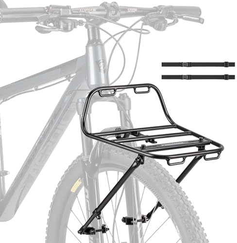 Fahrrad-Frontgepäckträger – Vorderer Fahrrad-Lastenträger mit Streben – Aluminium-Pizza-Rack zur Frontmontage für Mountainbikes, Gravelbikes und Tourenräder