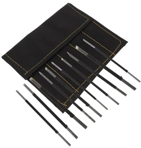 Set 10 Pezzi di Scalpelli in Acciaio al Carbonio Alto, per Pietra | Pietre e Piccoli Manufatti Decorativi, Nero, Custodia Stampata e Borsa, Uso Hobby Quotidiano