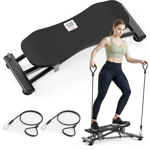 RYGEO Balancing Board with Resistance Bands, Rocking Steppers Machine for Leg Workout with LCD Monitor, 330 lbs Weight Capacity Rock Stepper & Ski Trainer Exercise at Home