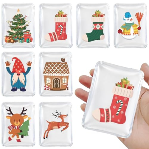 Taschenwärmer Wiederverwendbar, 8 Stück Handwärmer Kinder Set, Handwärmer zum Knicken mit Weihnachten Motiven, Taschenwärmer Kinder Erwachsene, Taschenheizkissen für Winter Kalte Tage Unterwegs