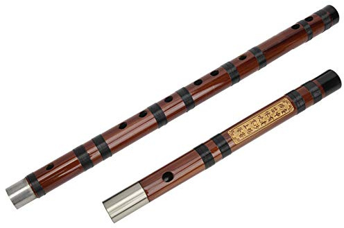 POENVFPO Traditionelle C-Key-Dizi-Flöte aus Bambus mit Messinggelenken, Zweiteiliges Design, Eingravierte Chinesische Gedichte, Komplettes Bausatz für Anfänger und Interpreten