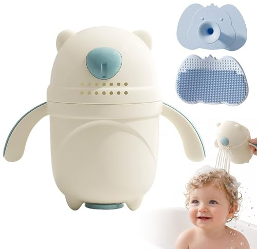 LdawyDE Regadera Baño Bebe con Cepillo, Jarra Baño Bebe con Diseño de Oso, | Fácil y Divertido Lavar el Pelo, El Vaso para Lavar el Pelo Perfecto para Bebés y Niños