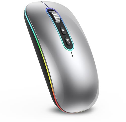 cimetech Bluetooth Maus 5.1+2.4G LED Dual Aufladbar Leise Slim für Mac/PC | Maus Kabellos Wiederaufladbare Mouse Tragbar Slim Funkmaus für MacBook Pro/Air/Mac/iPad/Laptop/Desktop/Mac/PC/Computer