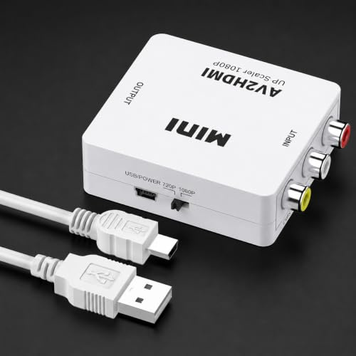 TAKUZA Convertitore da RCA a HDMI, adattatore AV a HDMI 1080P con cavo di alimentazione micro USB per PS2/VCR/DVD