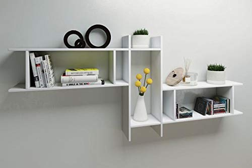 VCM Holzregal hängend, platzsparendes Regal, Maße: H. 80 x B. 188 x T. 20 cm, Elegantes Regal hängend, Aufbewahrungsregal, Bücherregal, Wandboard - Sirola Maxi