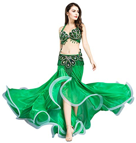 ROYAL SMEELA Bauchtanz BH Gürtel Rock Kostüm Set Luxuriös Pailletten Bohren Design Sexy Bauchtanz Performance Meerjungfrau Kostüm BH und Gürtel Röcke Anzug für Damen Frauen