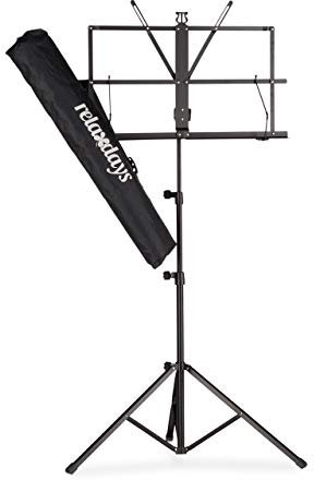 Relaxdays Notenständer mit Tasche, Notenpult, Orchesterpult, Notenablage, klappbar und leicht, 60-130 cm, in Schwarz