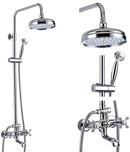 Duschkran set 20 cm regn duschhuvud trippelfunktion 2 korsbadkar kran blandare duschsystem justerbar handhållen duschspray krom polerad finish